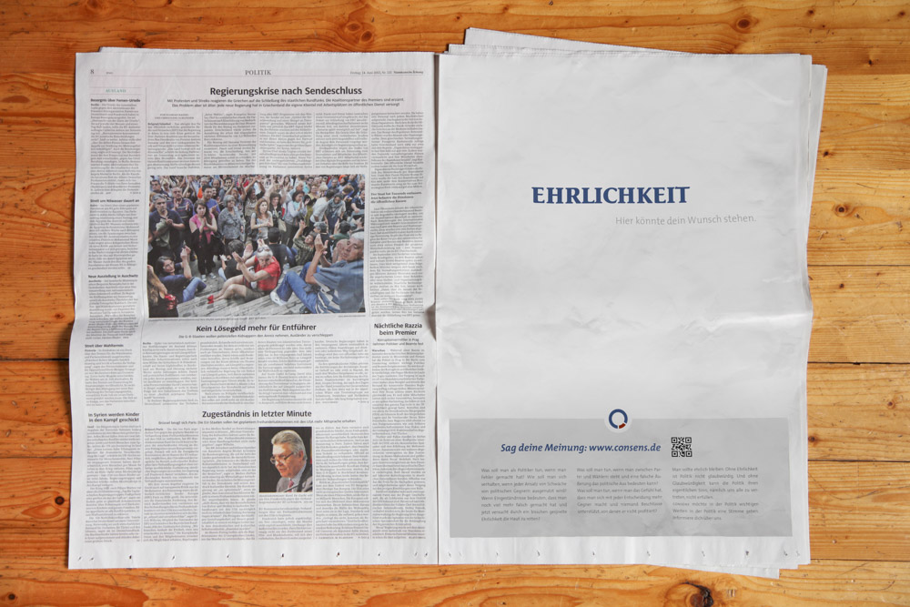 simulation of a consens ad in a newspaper