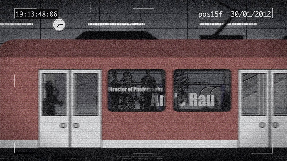 a screenshot from the "Last Exit to Heaven" intro showing a local train driving through a stadtion (really sorry I am bad at describing pictures)